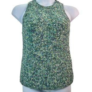 WHBM Knit Tank Sweater‎ Green Blue Sleeveless Womens L Coastal Sea Beach Classic